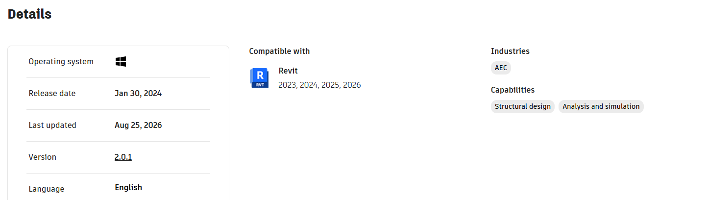 Autodesk App Store details showing R2R compatibility, version, and capabilities